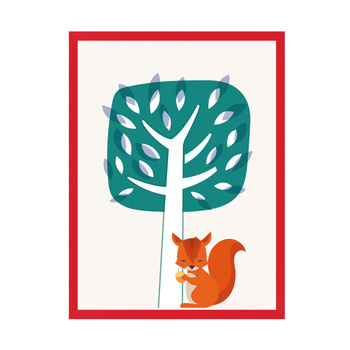 Children's Squirrel poster 30X40 cm + red frame