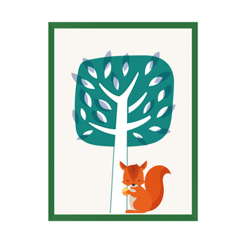 Children's Squirrel poster 21X29.7 cm + green frame