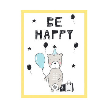 Be happy Birthday Poster 24X30 cm + yellow frame
