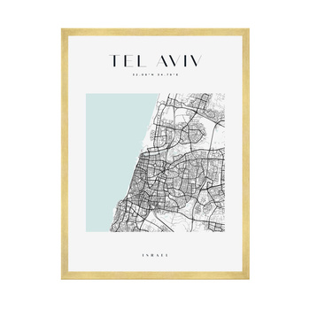 Poster Tel Aviv city map square 40X50 cm + gold frame