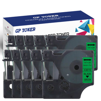 10x DYMO D1 6mm 7m Green/Black Tape GP-DY43619 x10