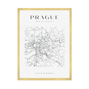 Poster Prague city map square 40X50 cm + gold frame