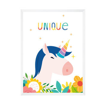 Children's Unicorn poster 21X29.7 cm + white frame