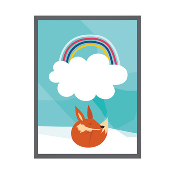 Children's fox rainbow poster 30X40 cm + gray stone frame