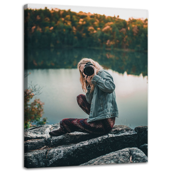 Canvas Print People Woman with Camera 30x40 cm