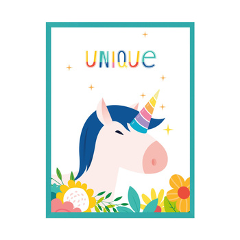 Children's Unicorn poster 21X29.7 cm + turquoise sea frame