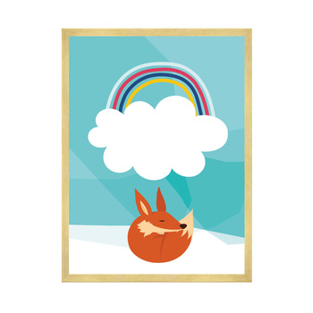 Children's fox rainbow poster 21X29.7 cm + gold frame