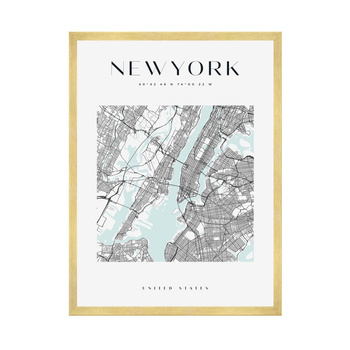 Poster New York city map square 40X50 cm + gold frame