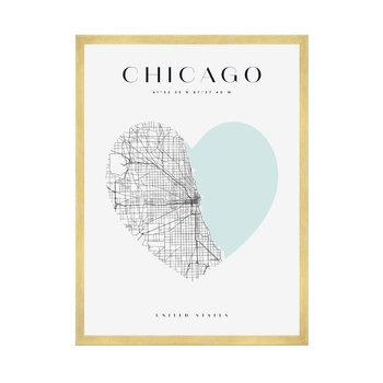 Poster Chicago map heart 40X50 cm + gold frame
