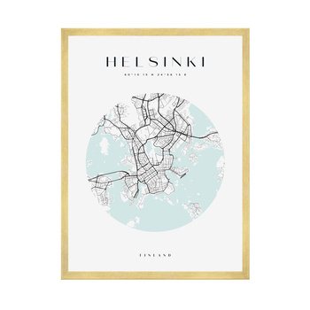 Poster Map of Helsinki city circle 40X50 cm + gold frame