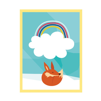 Children's fox rainbow poster 40X50 cm + yellow frame
