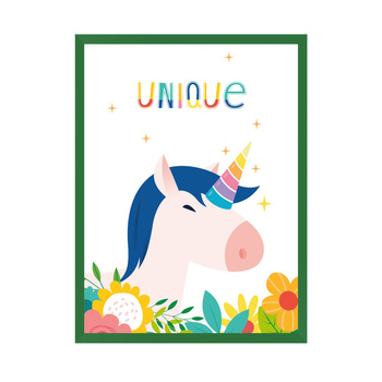 Children's Unicorn poster 30X40 cm + green frame