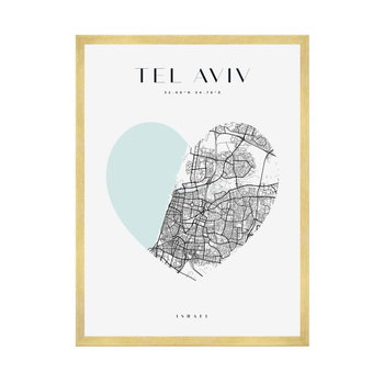 Poster Tel Aviv city map heart 40X50 cm + gold frame