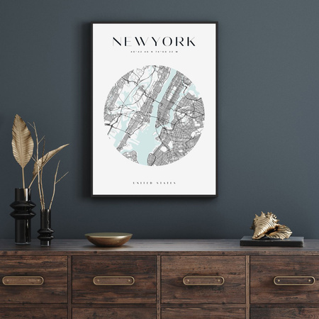 Poster Map of New York city circle 40X50 cm + gold frame