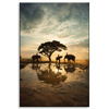 Canvas Print People on Elephants at Sunset 80x120 cm