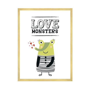 Children's Love monsters poster 40X50 cm + gold frame
