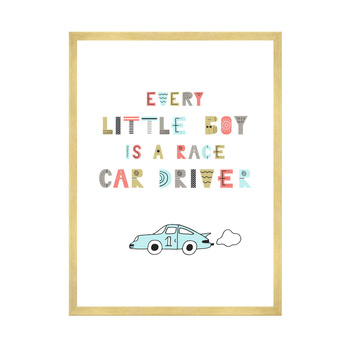 Children's poster Every little boy is a race car driver 40X50 cm + gold frame
