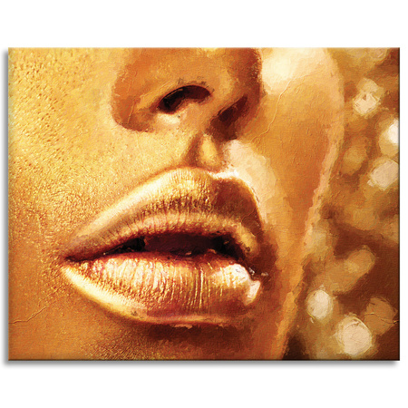 Canvas Print Golden Face and Lips Art Style 100x80 cm