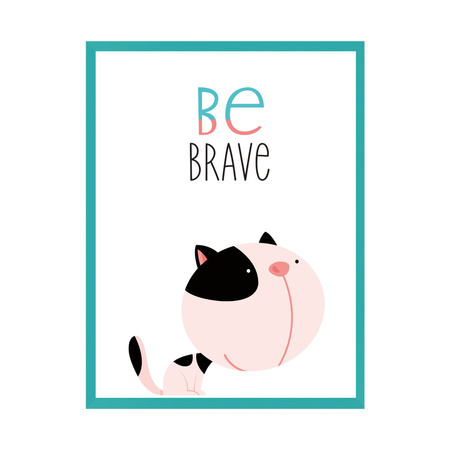 Children's poster Kitten be brave 40X50 cm + turquoise sea frame