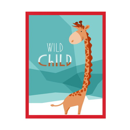 Children's poster Wild child Giraffe 40X50 cm + red frame