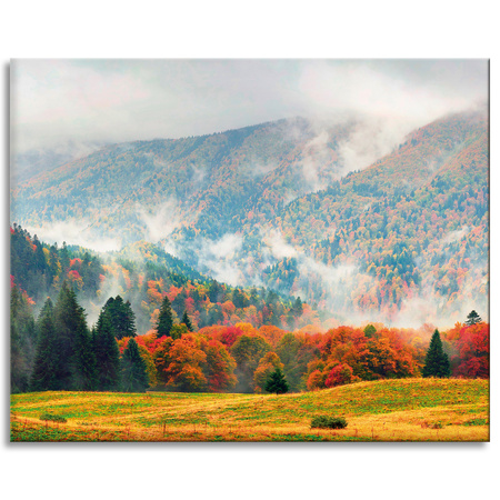 Canvas Print Mountain Forests Meadows Clouds Nature 100x80 cm