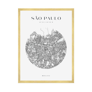 Poster Map of Sao Paulo city circle 40X50 cm + gold frame
