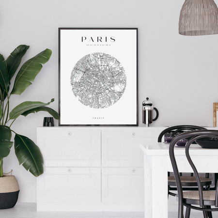 Poster Map of the city of Paris circle 40X50 cm + gold frame