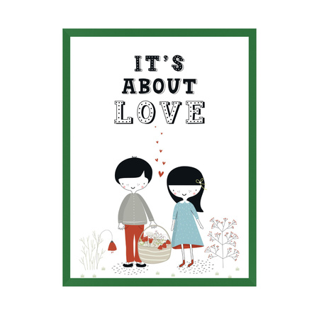 Children's poster It's about love 30X40 cm + green frame