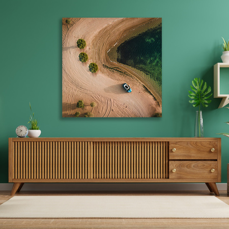 Canvas Print Car Sand Trees Water Summer 90x90