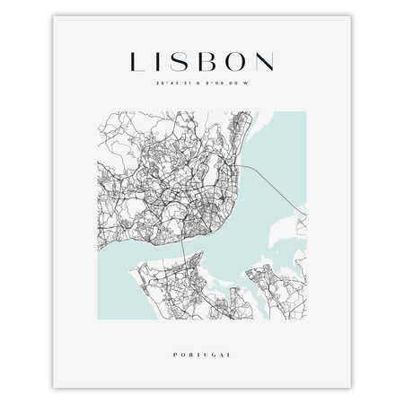 Poster Lisbon city map square 40X50 cm + gold frame