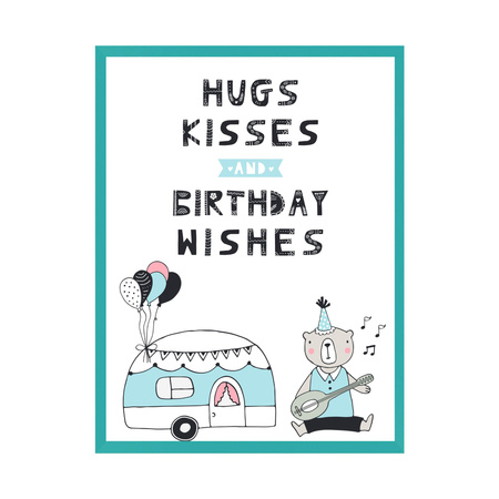 Hugs kisses Birthday Poster 21X29.7 cm + turquoise sea frame