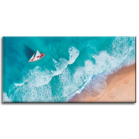 Canvas Print Sailboat Waves Sand Shore 80x40 cm