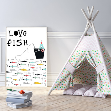 Children's Love fish poster 40X50 cm + gold frame