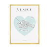 Poster Venice city map heart 40X50 cm + gold frame