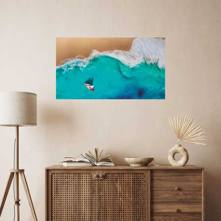 Canvas Print Sailboat Water Waves Shore 100x80 cm