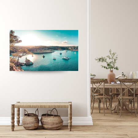 Canvas Print Water in the Sunlight Boats Rocks 100x80 cm