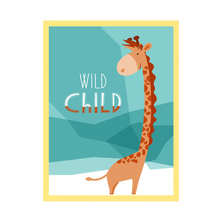 Children's poster Wild child Giraffe 21X29.7 cm + yellow frame