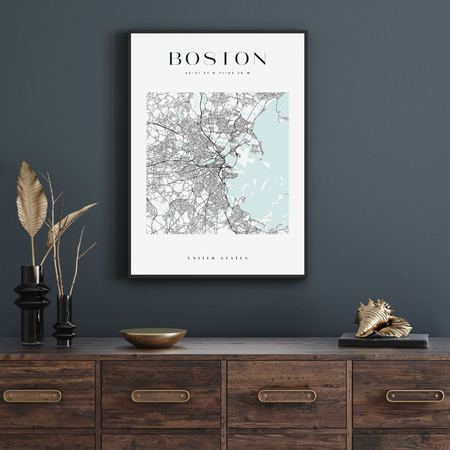 Poster Boston city map square 40X50 cm + gold frame