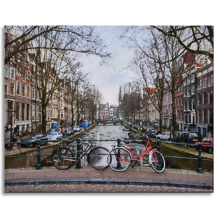 Canvas Print Bikes on the Amsterdam Bridge 100x80 cm