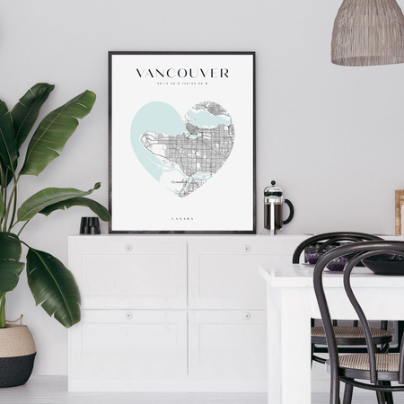 Poster Vancouver city map heart 40X50 cm + gold frame