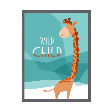 Children's poster Wild child Giraffe 24X30 cm + gray stone frame
