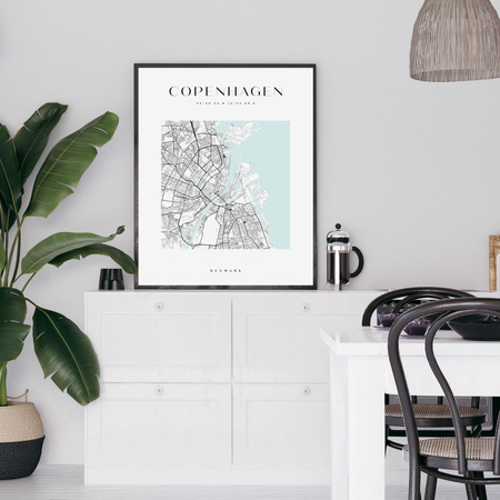 Poster Map of Copenhagen square 40X50 cm + gold frame