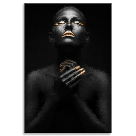 Canvas Print Black Woman Gold Nails Lips Eyes 80x120 cm
