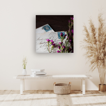 Canvas Print Letters Purple Flowers Vintage 90x90