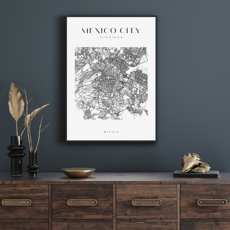 Poster Map of Mexico City square 40X50 cm + gold frame