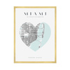 Poster Miami city map heart 40X50 cm + gold frame