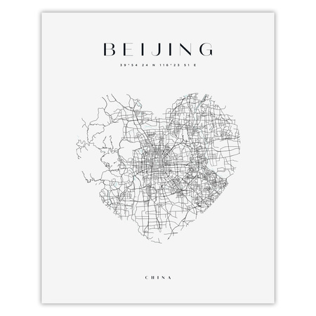 Poster Beijing heart map 40X50 cm + gold frame