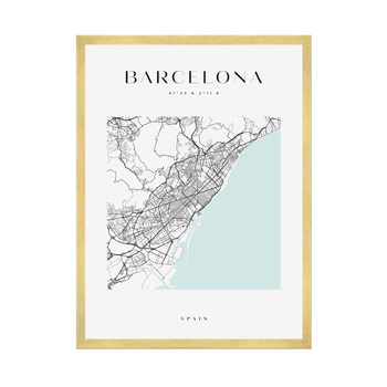 Poster Barcelona city map square 40X50 cm + gold frame
