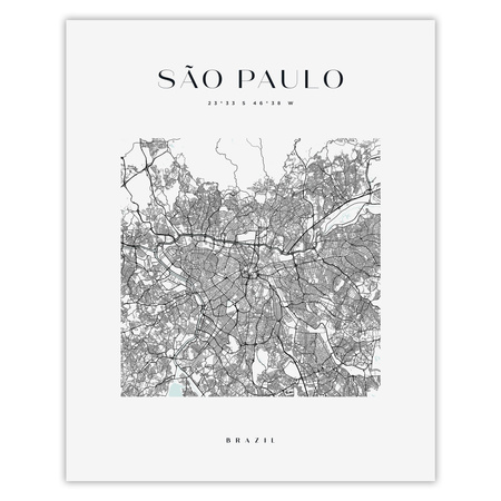 Poster Map of the city of Sao Paulo, square 40X50 cm + gold frame