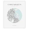 Poster Map of Copenhagen city circle 40X50 cm + gold frame